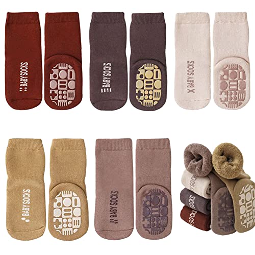 FedMois 5er Pack Baby Kleinkinder ABS rutschfeste Wintersocken dicke Thermosocken Baumwolle, Symbole, 0-1 Jahr von FedMois