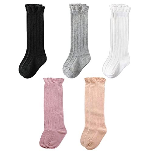 FedMois 5er Pack Baby Kleinkinder Kniestrümpfe Socken Knielang Baumwolle, Mehrfarbig, 1-3 Jahre von FedMois