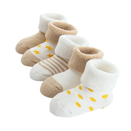 FedMois 5er Pack Baby Wintersocken dicke Thermosocken Baumwolle Gefüttert, Beige, 6-12 Monate von FedMois