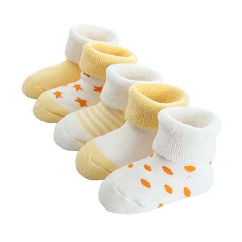 FedMois 5er Pack Baby Wintersocken dicke Thermosocken Baumwolle Gefüttert, Gelb, 0-6 Monate von FedMois