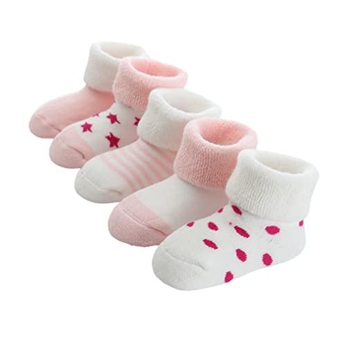 FedMois 5er Pack Baby Wintersocken dicke Thermosocken Baumwolle Gefüttert, Rosa, 0-6 Monate von FedMois