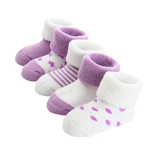 FedMois 5er Pack Baby Wintersocken dicke Thermosocken Baumwolle Gefüttert, Violett, 0-6 Monate von FedMois