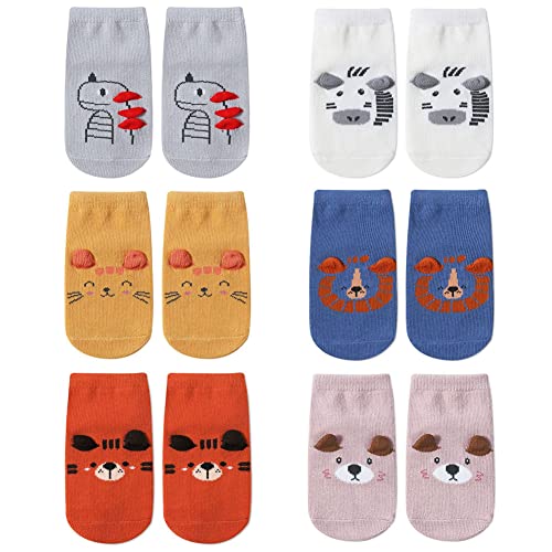 FedMois 6er Pack Baby Kleinkinder ABS rutschfeste Socken Sneaker Socken Tiermotive Baumwolle, Bär, 0-1 Jahr von FedMois