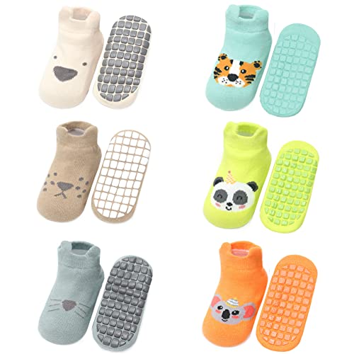 FedMois 6er Pack Baby Kleinkinder ABS rutschfeste Socken Sneaker Socken Tiermotive Baumwolle, Tiere, 3-5 Jahre von FedMois