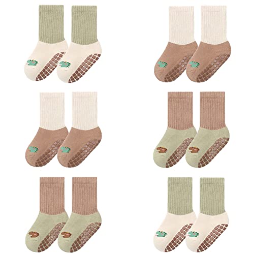 FedMois 6er Pack Baby Kleinkinder ABS rutschfeste Wintersocken dicke Thermosocken Baumwolle, Dinosaurier, 1-3 Jahre von FedMois