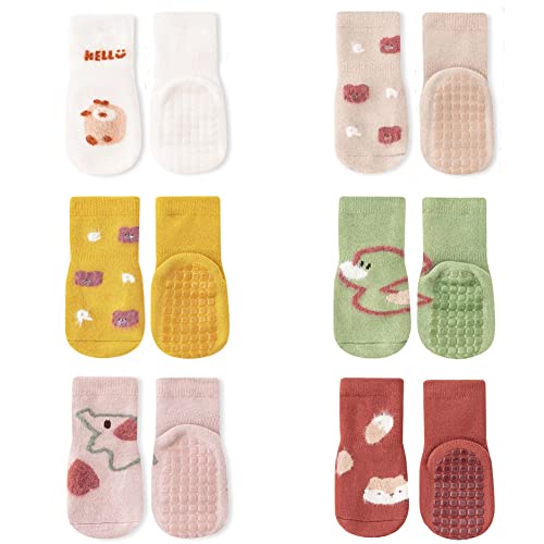 FedMois 6er Pack Baby Kleinkinder ABS rutschfeste Wintersocken dicke Thermosocken Baumwolle, Ente, 1-3 Jahre von FedMois