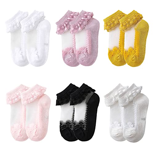 FedMois 6er Pack Baby Mädchen Socken mit Spitze Taufsöckchen Baumwolle, Set A, 0-1 Jahr (Herstellergröße S) von FedMois