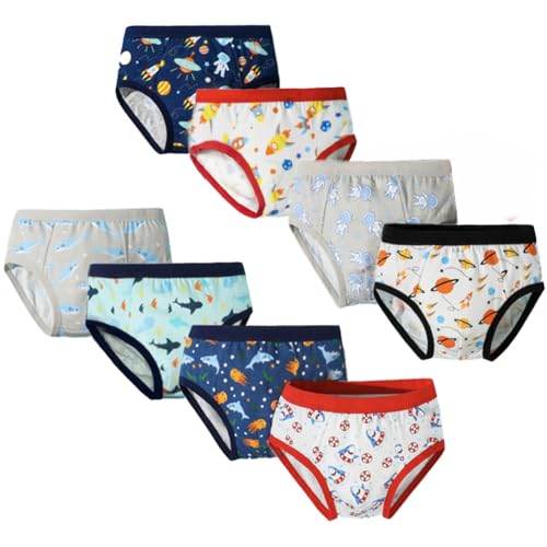 FedMois 8er Pack Jungen Boxershorts Slips Unterhosen Baumwolle Pantys Unterwäsche, Haie und Planeten, 7-9 Jahre von FedMois