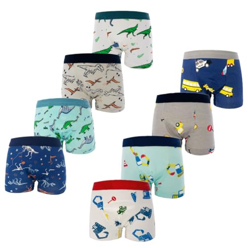 FedMois Jungen Boxershorts Unterhosen Baumwolle Pantys Unterwäsche 8er Pack, Dinosaurier und Auto, 9-11 Jahre von FedMois