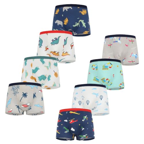 FedMois Jungen Boxershorts Unterhosen Baumwolle Pantys Unterwäsche 8er Pack, Dinosaurier und Flugzeuge, 9-11 Jahre von FedMois