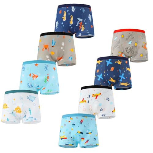 FedMois Jungen Boxershorts Unterhosen Baumwolle Pantys Unterwäsche 8er Pack, Flugzeuge und Schiffe, 5-7 Jahre von FedMois