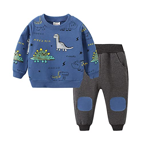 FedMois Kinder Trainingsanzug Sportanzug Sweatjacke + Hose Baumwolle, Dinosaurier blau, Gr. 110/116 (Herstellergröße 120) von FedMois