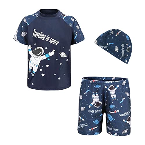 FedMois Kleinkinder Jungen Badeanzug 3-teiliges Schwimmkleidung Set Badeshirt Badeshorts Bademütze, Astronaut, Gr. 104/110 (Herstellergröße XL) von FedMois