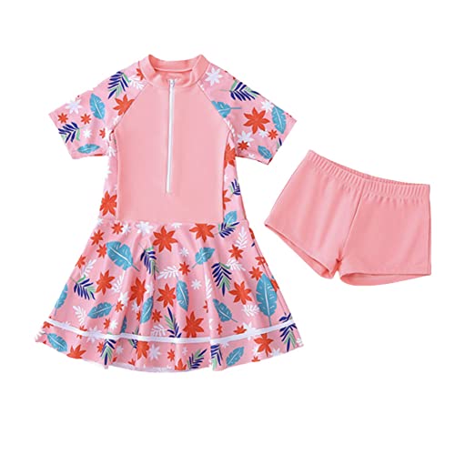 FedMois Mädchen Badeanzug Zweiteiliger Schwimmanzug, Badekleid + Badeshorts, Blumen, 7-8 Jahre von FedMois