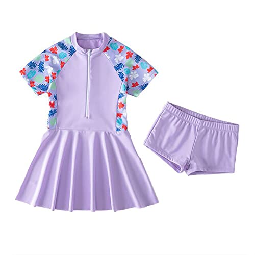 FedMois Mädchen Badeanzug Zweiteiliger Schwimmanzug, Badekleid + Badeshorts, Violett, 6 Jahre von FedMois