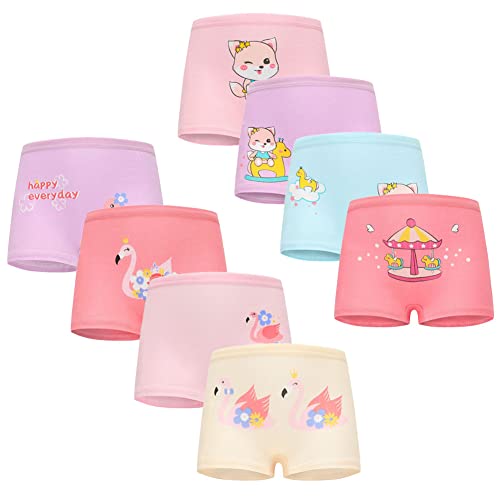 FedMois Mädchen Boxershorts Unterhosen Baumwolle Pantys Unterwäsche 8er Pack, Flamingo und Katze, 104-116 von FedMois