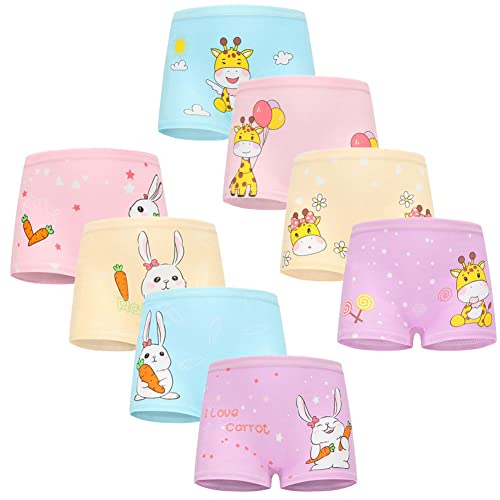 FedMois Mädchen Boxershorts Unterhosen Baumwolle Pantys Unterwäsche 8er Pack, Kaninchen und Giraffen, 2-3 Jahre von FedMois