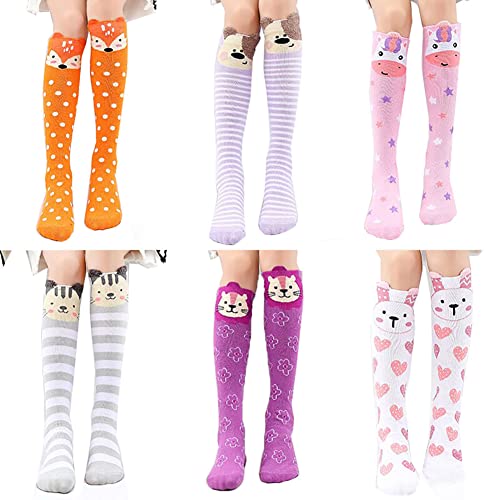 FedMois Mädchen Kniestrümpfe über Knie Socken 6er Pack, Tiere von FedMois