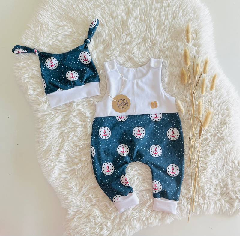 strampler Baby Junge Anker Maritim Halstuch Knotenmütze Beanie von Fedellinchen