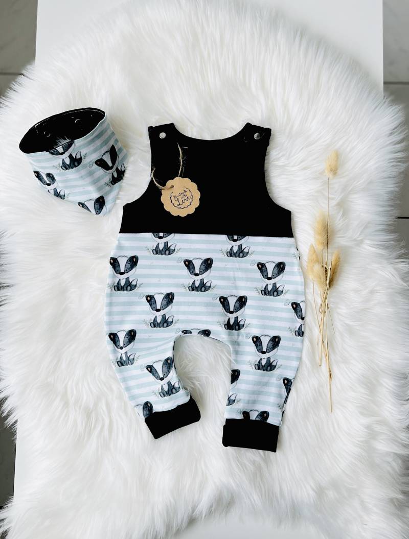 strampler Baby Knotenmütze Halstuch Dachs von Fedellinchen