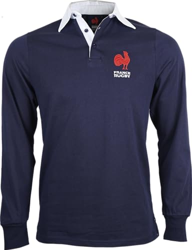 Fédération Française de Rugby FFR Poloshirt, offizielles XV de France – Poloshirt für Erwachsene, langärmelig, aus Baumwolle, offizielle Kollektion, Marineblau – XL, marineblau, L von Fédération Française de Rugby