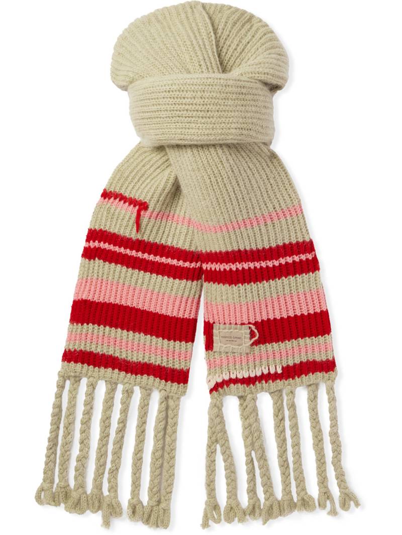 Federico Curradi - Fringed Striped Ribbed Wool-Blend Scarf - Men - Green von Federico Curradi
