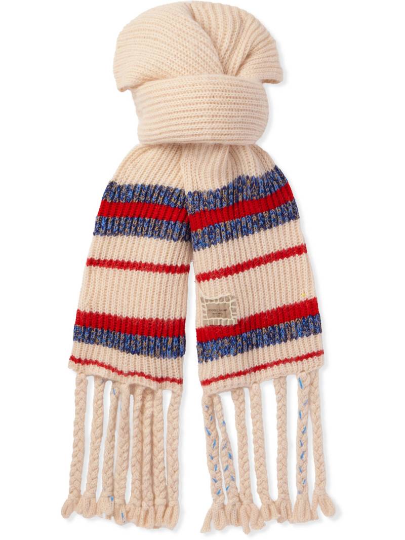 Federico Curradi - Fringed Striped Ribbed Wool-Blend Scarf - Men - Neutrals von Federico Curradi