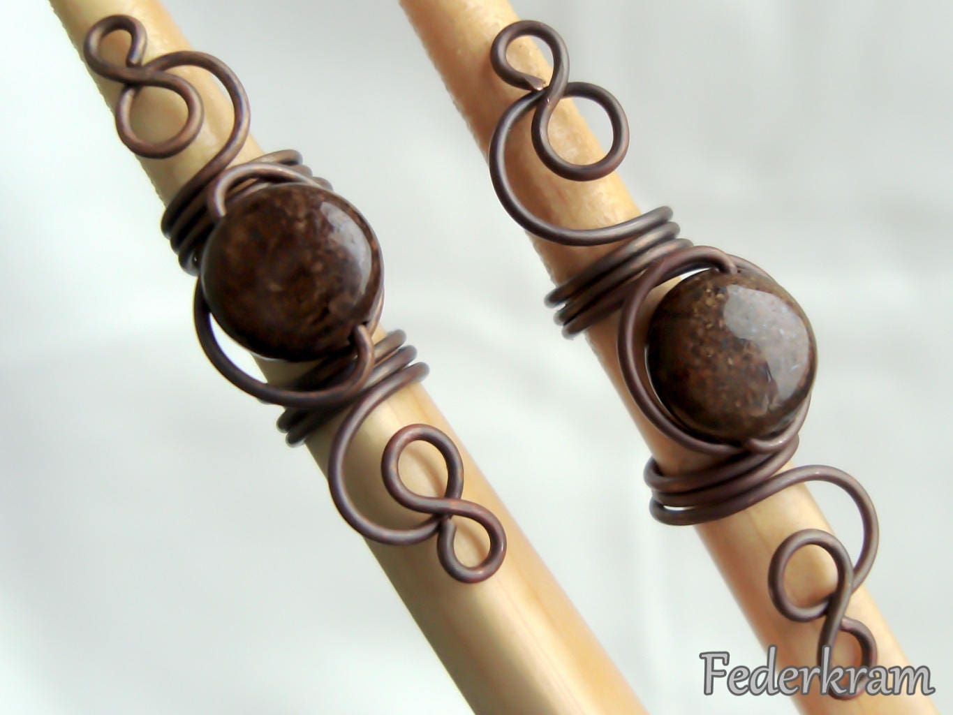 2x Bronzit Edelstein Dunkels Kupfer Haarperlen, 6mm - 8mm Dreadperlen, Großlochperlen, Dreadschmuck, Bartperlen von Federkram