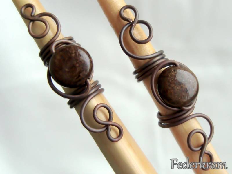 2x Bronzit Edelstein Dunkels Kupfer Haarperlen, 6mm - 8mm Dreadperlen, Großlochperlen, Dreadschmuck, Bartperlen von Federkram