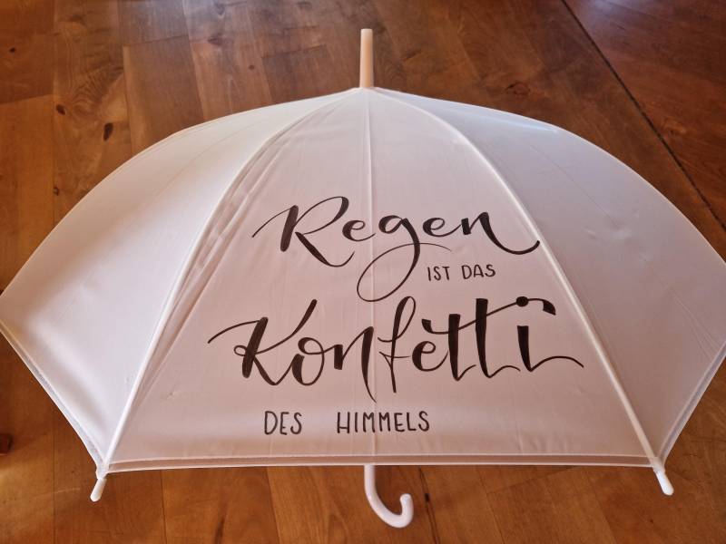 Regenschirm, Personalisiert Weiß, Handbeschriftet von Federschrift