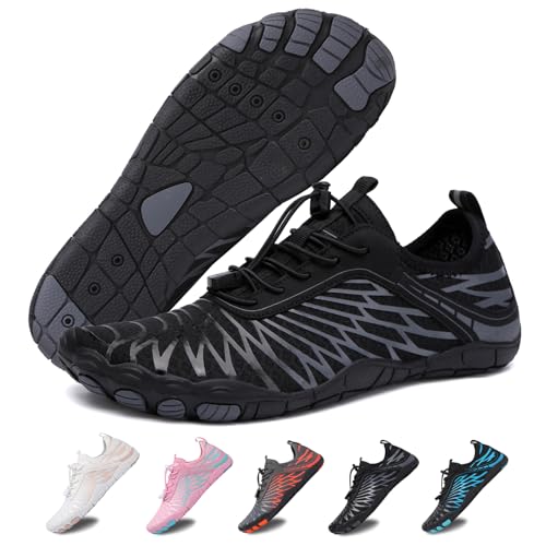 Hike Barfußschuhe Damen Herren Pro Wasserschuhe Breite Zehenbox rutschfest Unisex Athletic Outdoor Laufschuhe, Fm001-schwarz-grau, 5 Wide Women/3 Wide Men von FeedMoo