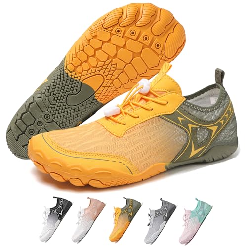 Hike Barfußschuhe Damen Herren Pro Wasserschuhe Breite Zehenbox rutschfest Unisex Athletic Outdoor Laufschuhe, Fm002, Khaki, Armeegrün, 11-11.5 Wide Women/9-9.5 Wide Men von FeedMoo