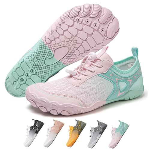 Hike Barfußschuhe Damen Herren Pro Wasserschuhe Breite Zehenbox rutschfest Unisex Athletic Outdoor Laufschuhe, Fm002-pink-moon, 8-8.5 Wide Women/6-6.5 Wide Men von FeedMoo