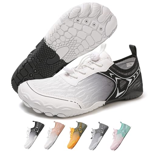 Hike Barfußschuhe Damen Herren Pro Wasserschuhe Breite Zehenbox rutschfest Unisex Athletic Outdoor Laufschuhe, Fm002-white-black, 10-10.5 Wide Women/8-8.5 Wide Men von FeedMoo