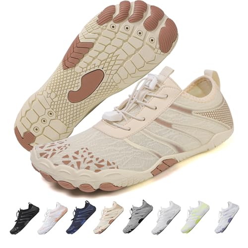 Hike Barfußschuhe Damen Herren Pro Wasserschuhe Breite Zehenbox rutschfest Unisex Athletic Outdoor Laufschuhe, Fm003-Beige, 6 Wide Women/4 Wide Men von FeedMoo