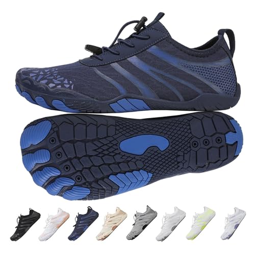 Hike Barfußschuhe Damen Herren Pro Wasserschuhe Breite Zehenbox rutschfest Unisex Athletic Outdoor Laufschuhe, Fm003-deep blue, 7 Wide Women/5 Wide Men von FeedMoo