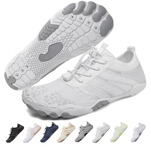Hike Barfußschuhe Damen Herren Pro Wasserschuhe Breite Zehenbox rutschfest Unisex Athletic Outdoor Laufschuhe, Fm003-grau-weiß, 13-13.5 Wide Women/11-11.5 Wide Men von FeedMoo