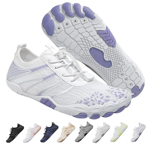 Hike Barfußschuhe Damen Herren Pro Wasserschuhe Breite Zehenbox rutschfest Unisex Athletic Outdoor Laufschuhe, Fm003-white-blue, 9-9.5 Wide Women/7-7.5 Wide Men von FeedMoo