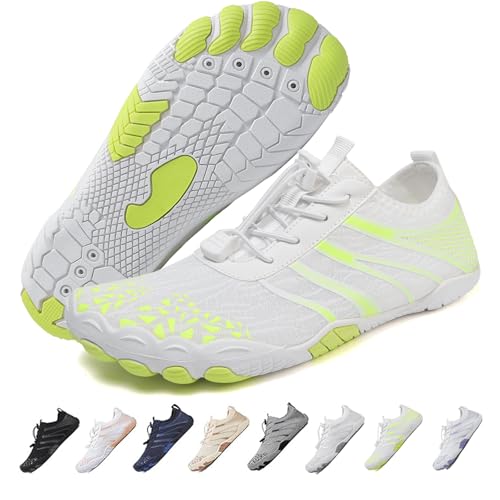 Hike Barfußschuhe Damen Herren Pro Wasserschuhe Breite Zehenbox rutschfest Unisex Athletic Outdoor Laufschuhe, Fm003-white-green, 7.5 Wide Women/5.5 Wide Men von FeedMoo