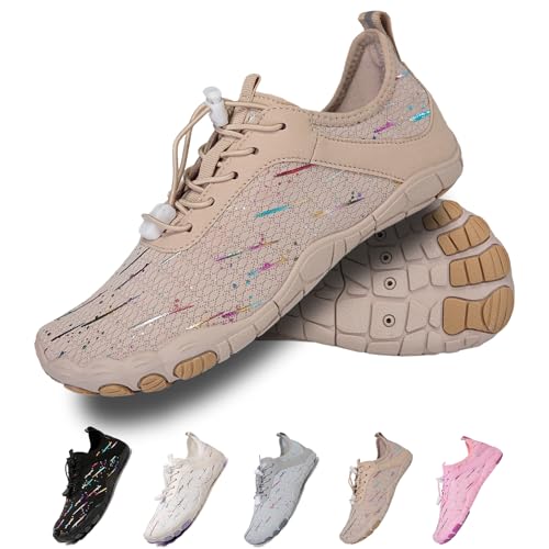 Hike Barfußschuhe Damen Herren Pro Wasserschuhe Breite Zehenbox rutschfest Unisex Athletic Outdoor Laufschuhe, Fm004 Meteorschauer, Braun, 5 Wide Women/3 Wide Men von FeedMoo
