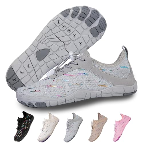 Hike Barfußschuhe Damen Herren Pro Wasserschuhe Breite Zehenbox rutschfest Unisex Athletic Outdoor Laufschuhe, Fm004 Meteorschauer, Grau, 9-9.5 Wide Women/7-7.5 Wide Men von FeedMoo