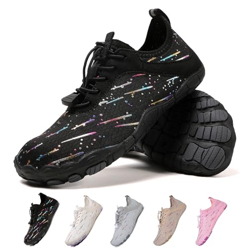 Hike Barfußschuhe Damen Herren Pro Wasserschuhe Breite Zehenbox rutschfest Unisex Athletic Outdoor Laufschuhe, Fm004 Meteorschauer, Schwarz, 10-10.5 Wide Women/8-8.5 Wide Men von FeedMoo
