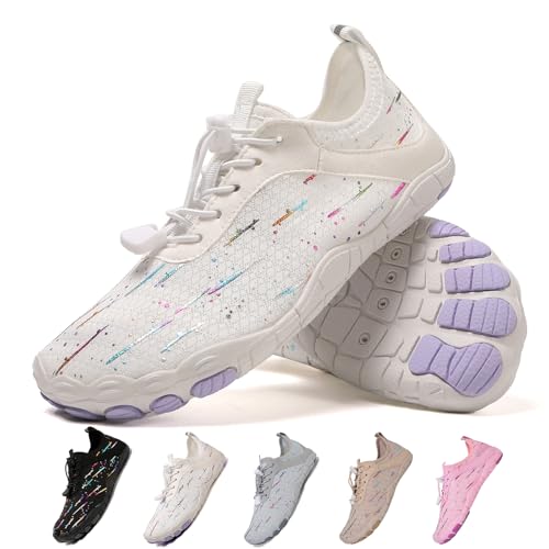 Hike Barfußschuhe Damen Herren Pro Wasserschuhe Breite Zehenbox rutschfest Unisex Athletic Outdoor Laufschuhe, Fm004 Meteorschauer, Weiß, 11-11.5 Wide Women/9-9.5 Wide Men von FeedMoo