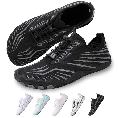 Hike Barfußschuhe Damen Herren Pro Wasserschuhe Breite Zehenbox rutschfest Unisex Athletic Outdoor Laufschuhe, Fm006 Black Grey, 7 Wide Women/5 Wide Men von FeedMoo