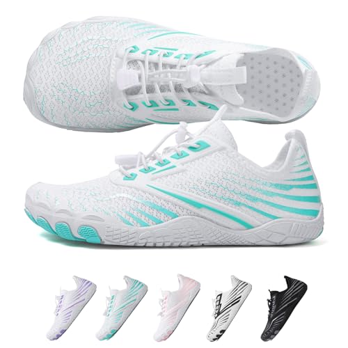 Hike Barfußschuhe Damen Herren Pro Wasserschuhe Breite Zehenbox rutschfest Unisex Athletic Outdoor Laufschuhe, Fm006 White Green, 6 Wide Women/4 Wide Men von FeedMoo