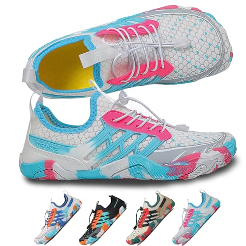 Hike Barfußschuhe Damen Herren Pro Wasserschuhe Breite Zehenbox rutschfest Unisex Athletic Outdoor Laufschuhe, Fm007 Pink Red, 9-9.5 Wide Women/7-7.5 Wide Men von FeedMoo