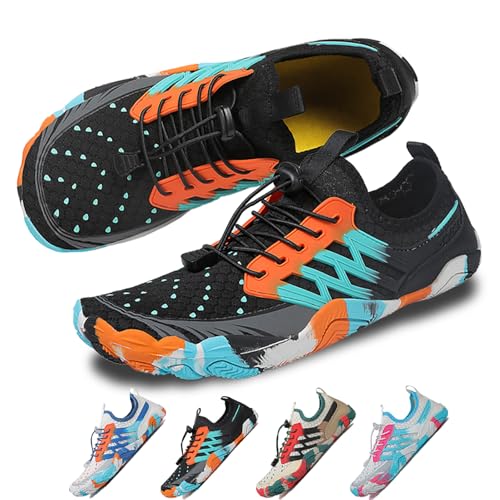 Hike Barfußschuhe Damen Herren Pro Wasserschuhe Breite Zehenbox rutschfest Unisex Athletic Outdoor Laufschuhe, Fm007 Schwarz, 7.5 Wide Women/5.5 Wide Men von FeedMoo