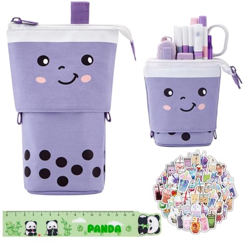 Feegela 2-in-1 Schlampermäppchen und Stifteköcher,Teleskopisch Mäppchen,Pop-Up Bleistifthalter,GroßE KapazitäT MäPpchen mit Cartoon Kuscheltie und Sticker,für Büro Schule,Junge und Mädchen (Lila) Feegela 2-in-1 Schlampermäppchen und Stifteköcher,Teleskopisch Mäppchen,Pop-Up Bleistifthalter,GroßE KapazitäT MäPpchen mit Cartoon Kuscheltie und Sticker,für Büro Schule,Junge und Mädchen (Lila) von Feegela