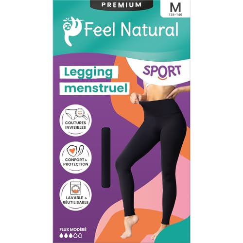 Feel Natural Menstruations-Leggings für Damen – waschbar und wiederverwendbar mit unsichtbaren Nähten Schutz für einen aktiven und leckfreien Alltag – Größe M von Feel Natural