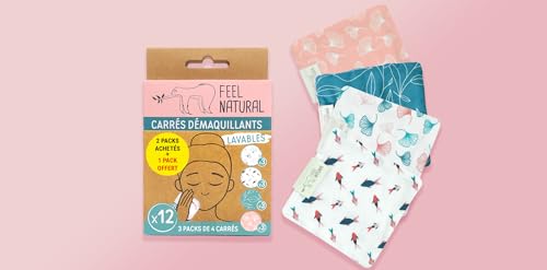 Packung mit 3 Sets mit 4 quadratischen Make-up-Entfernern von Feel Natural